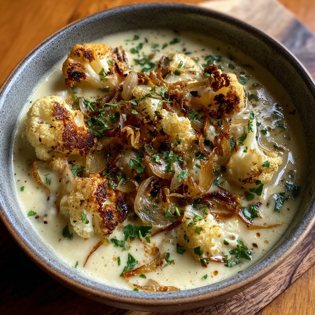 Blumenkohlsuppe mit Zwiebeln und Knoblauch