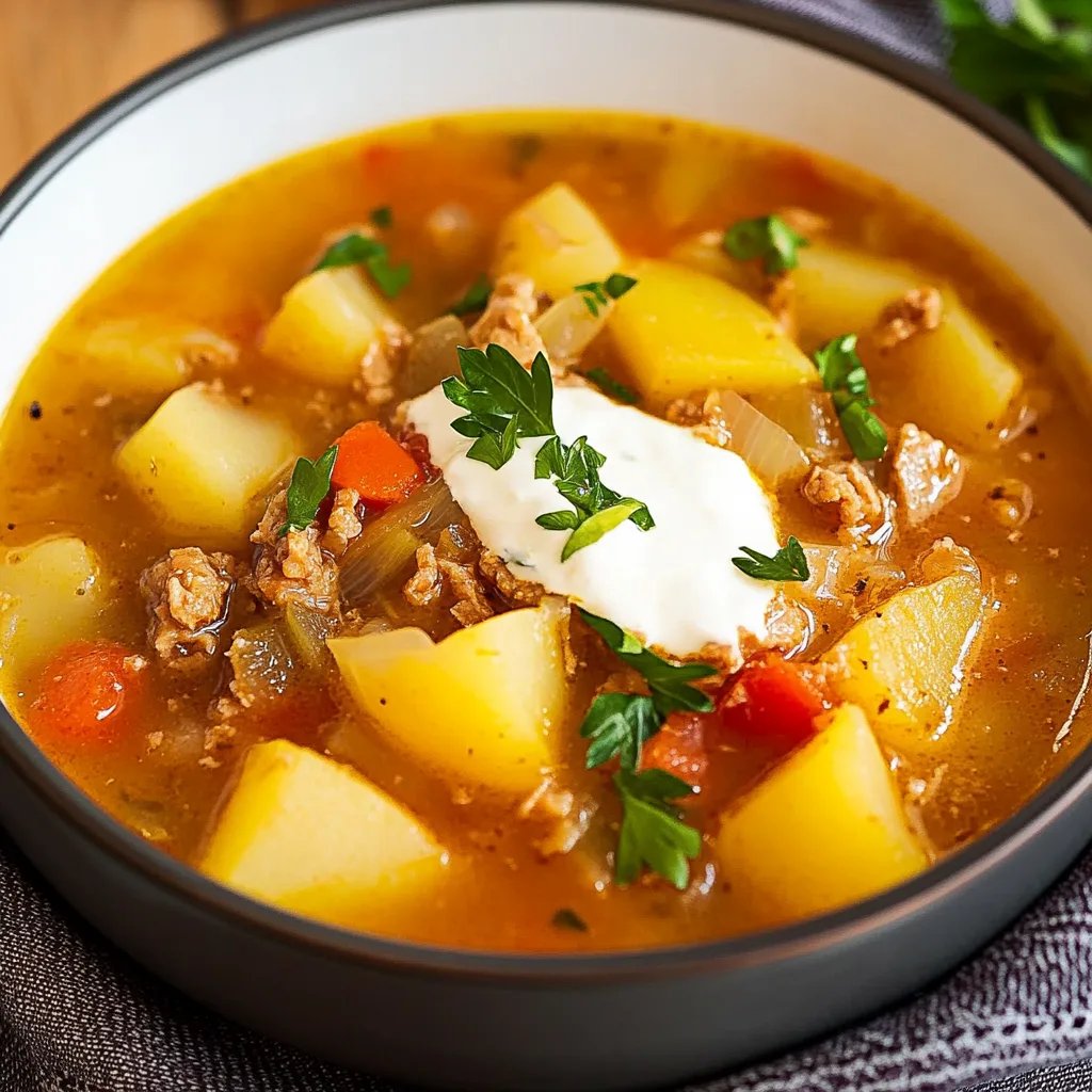 Omas Sauerkrautsuppe mit Kartoffeln und Hackfleisch