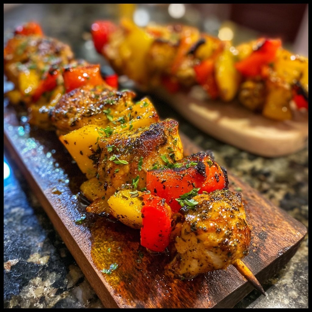 Gegrillte Hähnchenspieße Mit Paprika