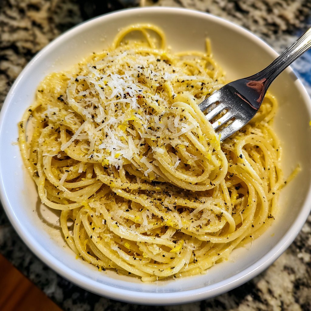 Spaghetti mit Zitronenschale und Parmesan
